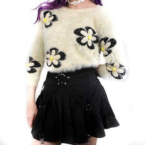 Fuzzy sweater with cute hand stitched daisies | S